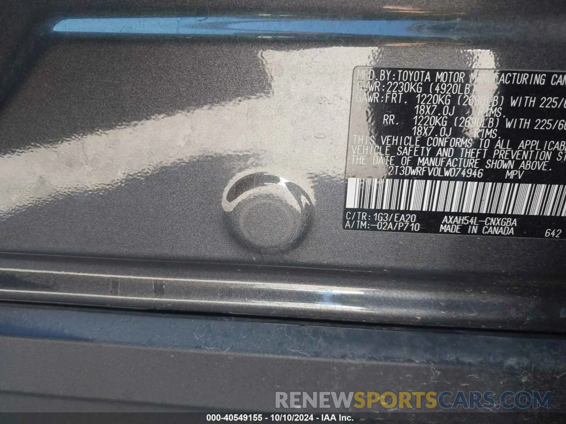 9 Photograph of a damaged car 2T3DWRFV0LW074946 TOYOTA RAV4 2020