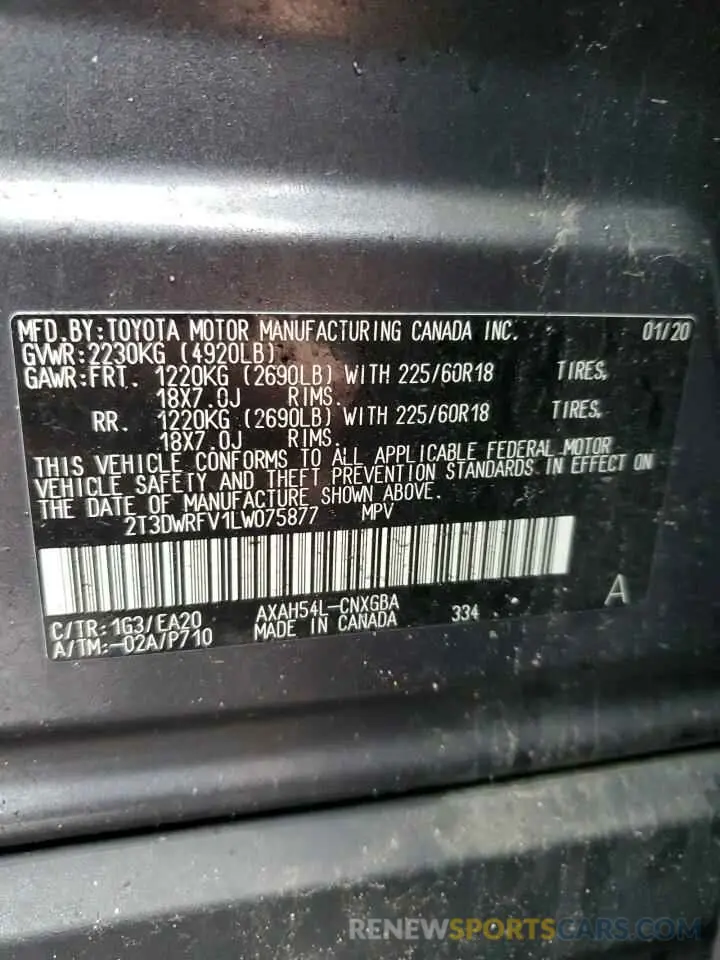 14 Фотография поврежденного автомобиля 2T3DWRFV1LW075877 TOYOTA RAV4 2020