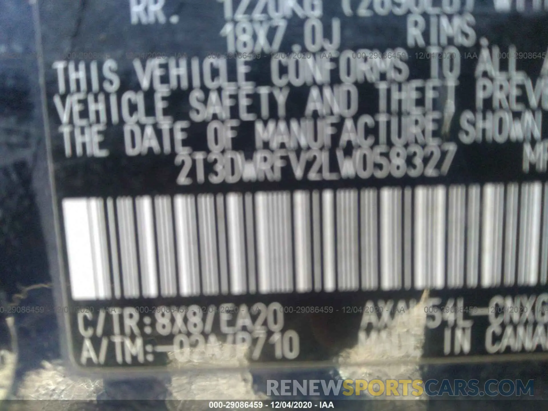 9 Photograph of a damaged car 2T3DWRFV2LW058327 TOYOTA RAV4 2020