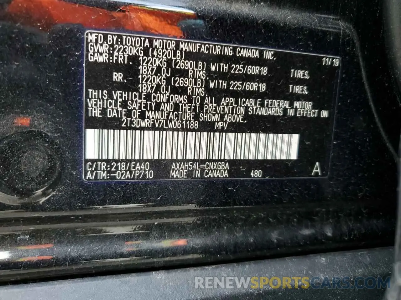 14 Photograph of a damaged car 2T3DWRFV7LW061188 TOYOTA RAV4 2020
