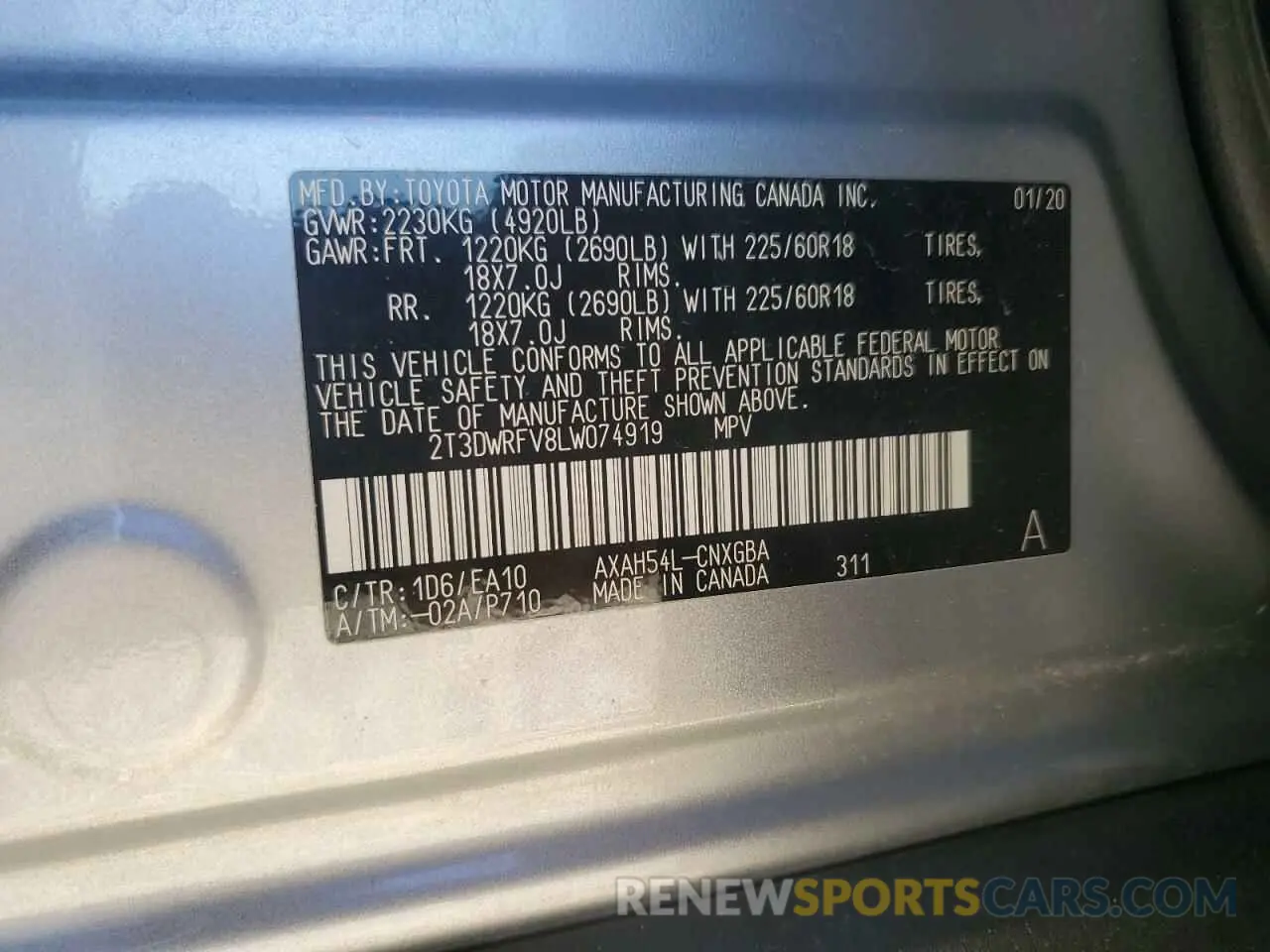 14 Фотография поврежденного автомобиля 2T3DWRFV8LW074919 TOYOTA RAV4 2020