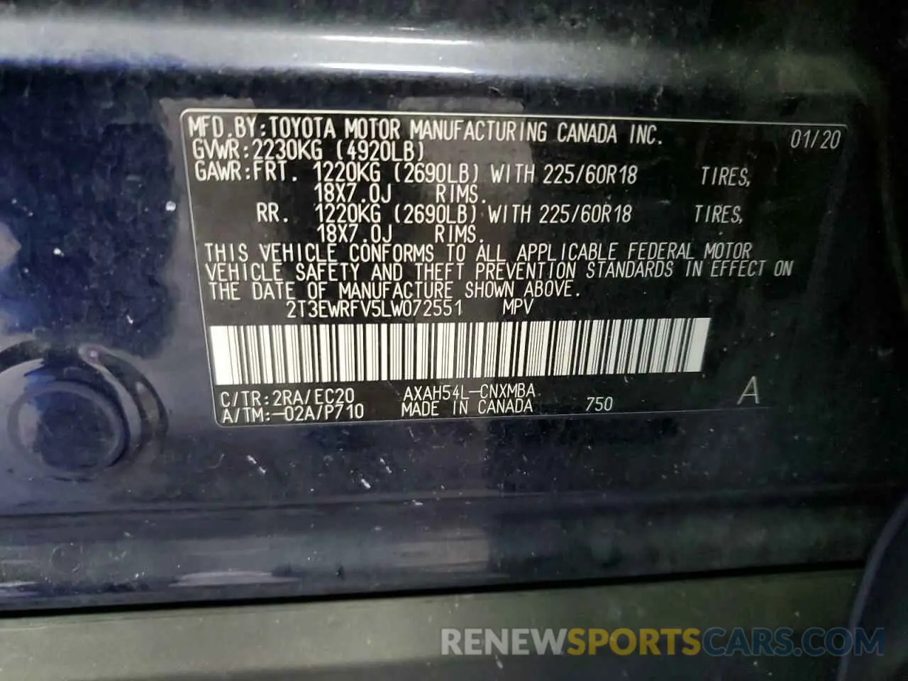 14 Photograph of a damaged car 2T3EWRFV5LW072551 TOYOTA RAV4 2020