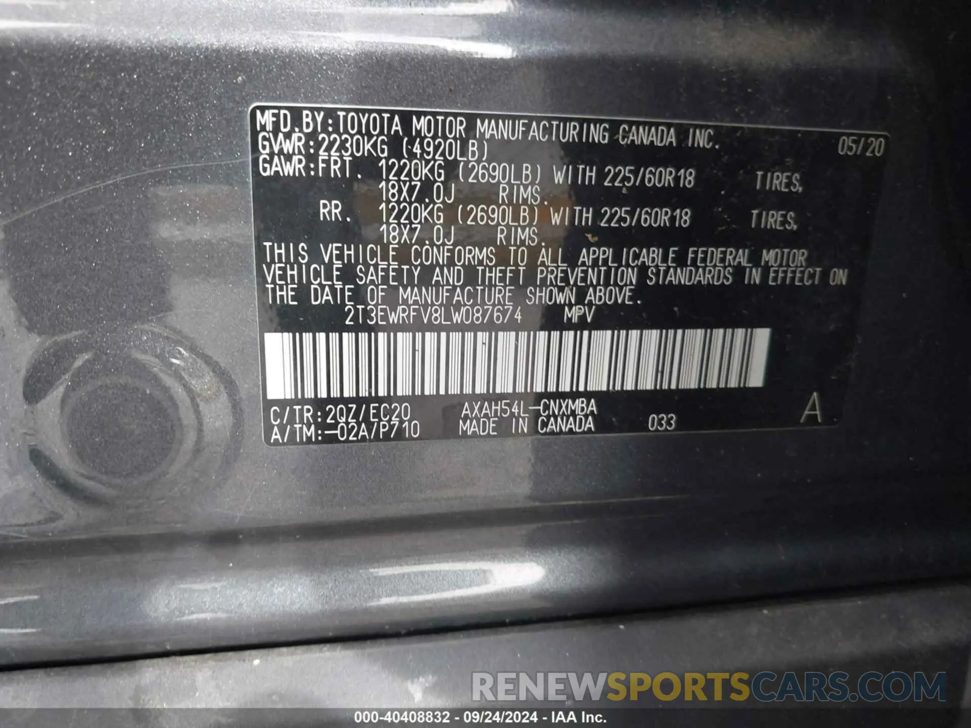 9 Фотография поврежденного автомобиля 2T3EWRFV8LW087674 TOYOTA RAV4 2020