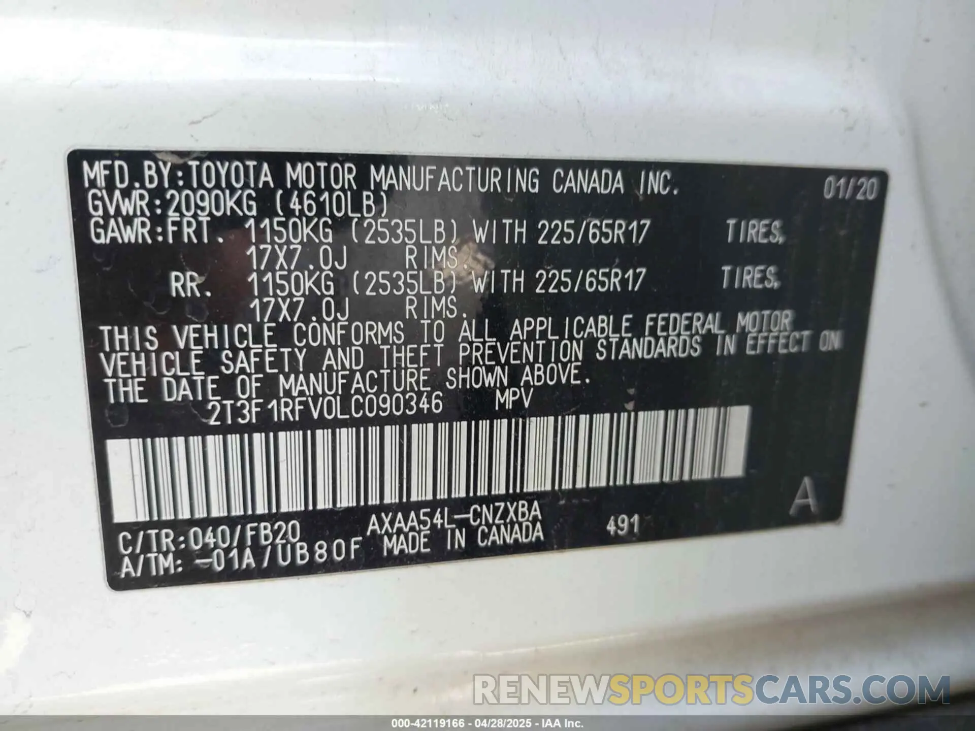 9 Photograph of a damaged car 2T3F1RFV0LC090346 TOYOTA RAV4 2020