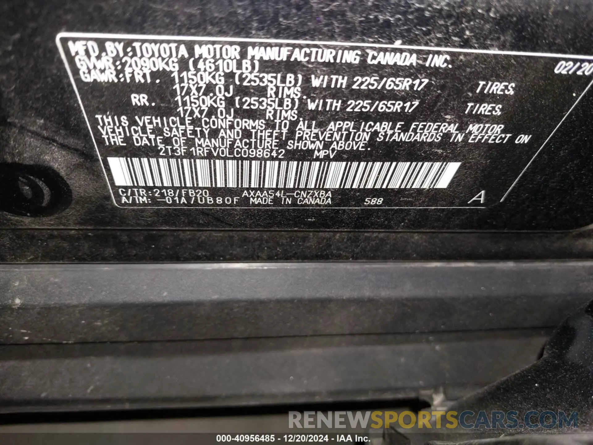 9 Photograph of a damaged car 2T3F1RFV0LC098642 TOYOTA RAV4 2020