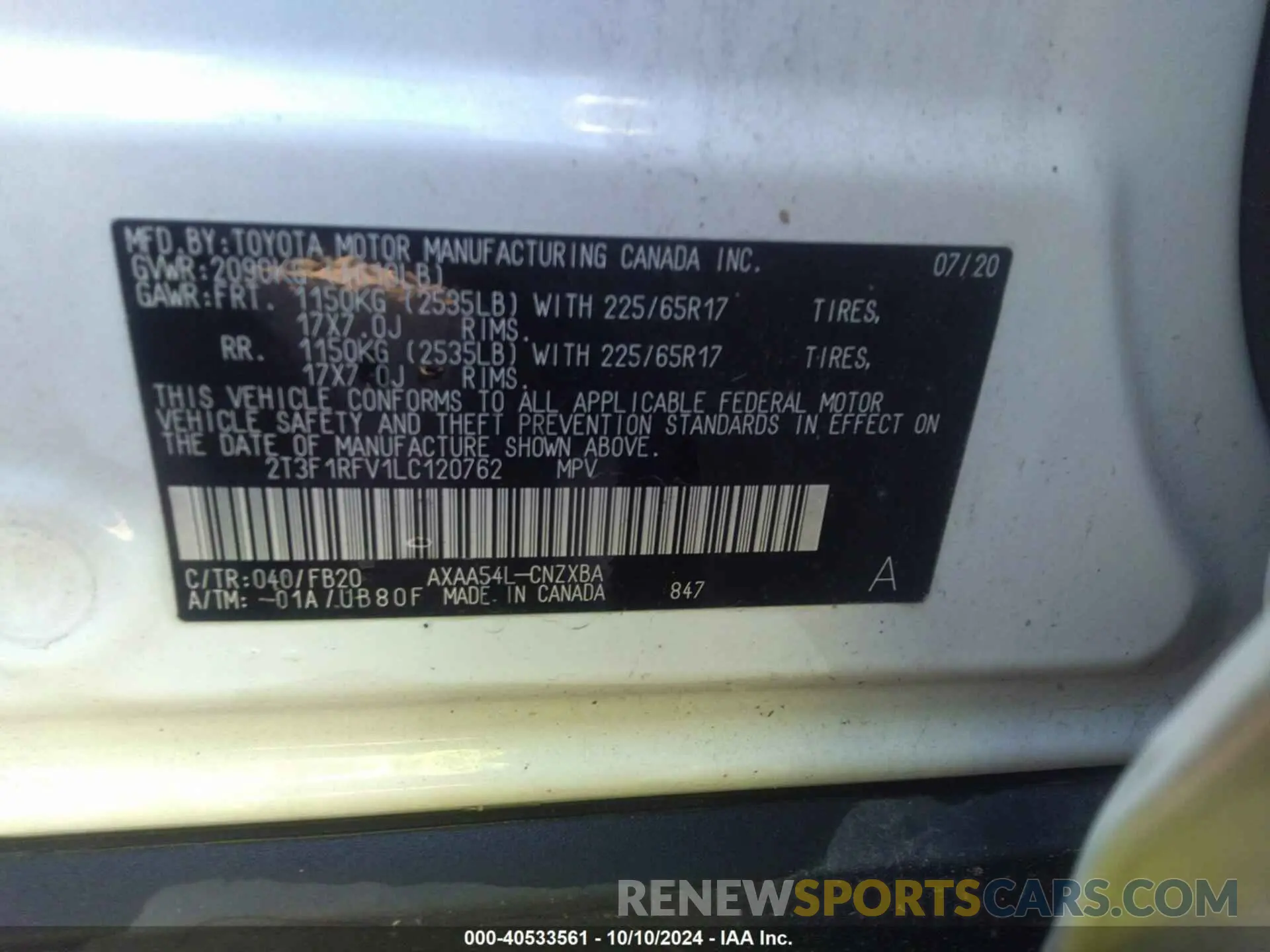 9 Фотография поврежденного автомобиля 2T3F1RFV1LC120762 TOYOTA RAV4 2020