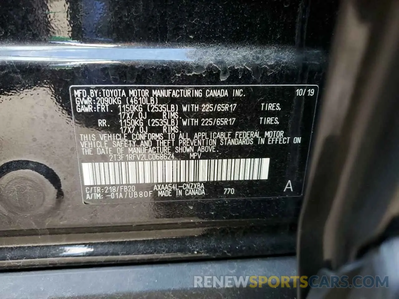 12 Photograph of a damaged car 2T3F1RFV2LC068624 TOYOTA RAV4 2020