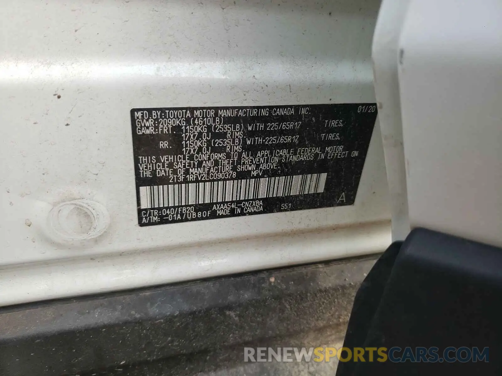 10 Photograph of a damaged car 2T3F1RFV2LC090378 TOYOTA RAV4 2020