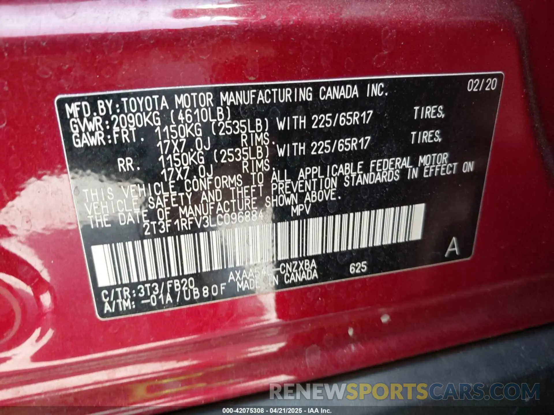 9 Фотография поврежденного автомобиля 2T3F1RFV3LC096884 TOYOTA RAV4 2020