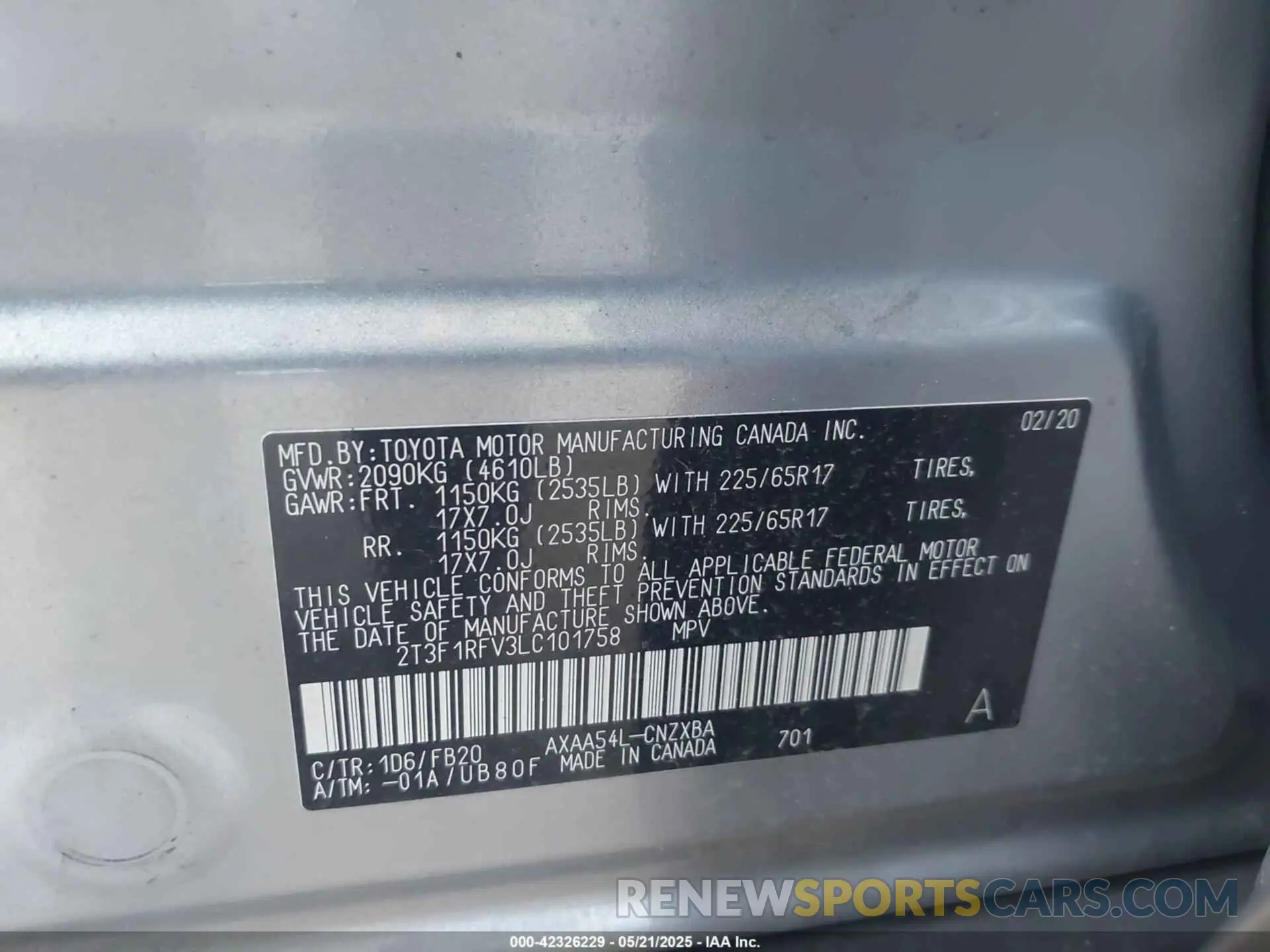 9 Фотография поврежденного автомобиля 2T3F1RFV3LC101758 TOYOTA RAV4 2020