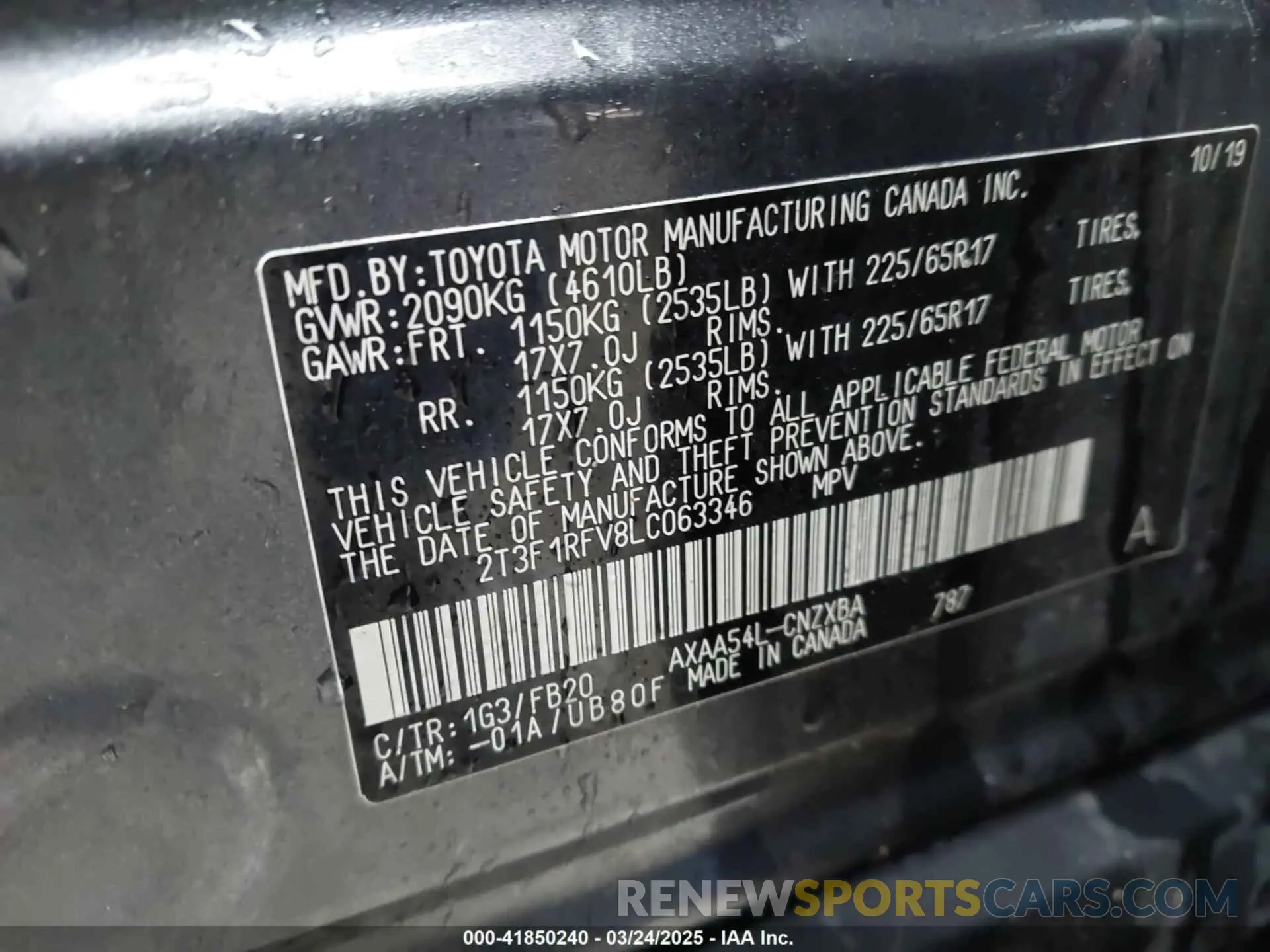 9 Фотография поврежденного автомобиля 2T3F1RFV8LC063346 TOYOTA RAV4 2020