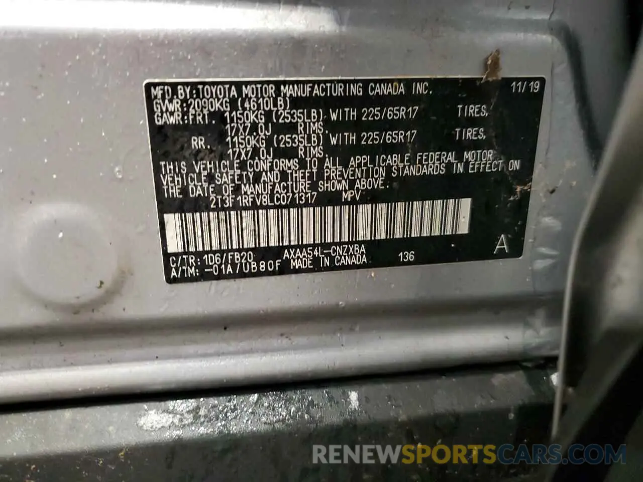 13 Фотография поврежденного автомобиля 2T3F1RFV8LC071317 TOYOTA RAV4 2020