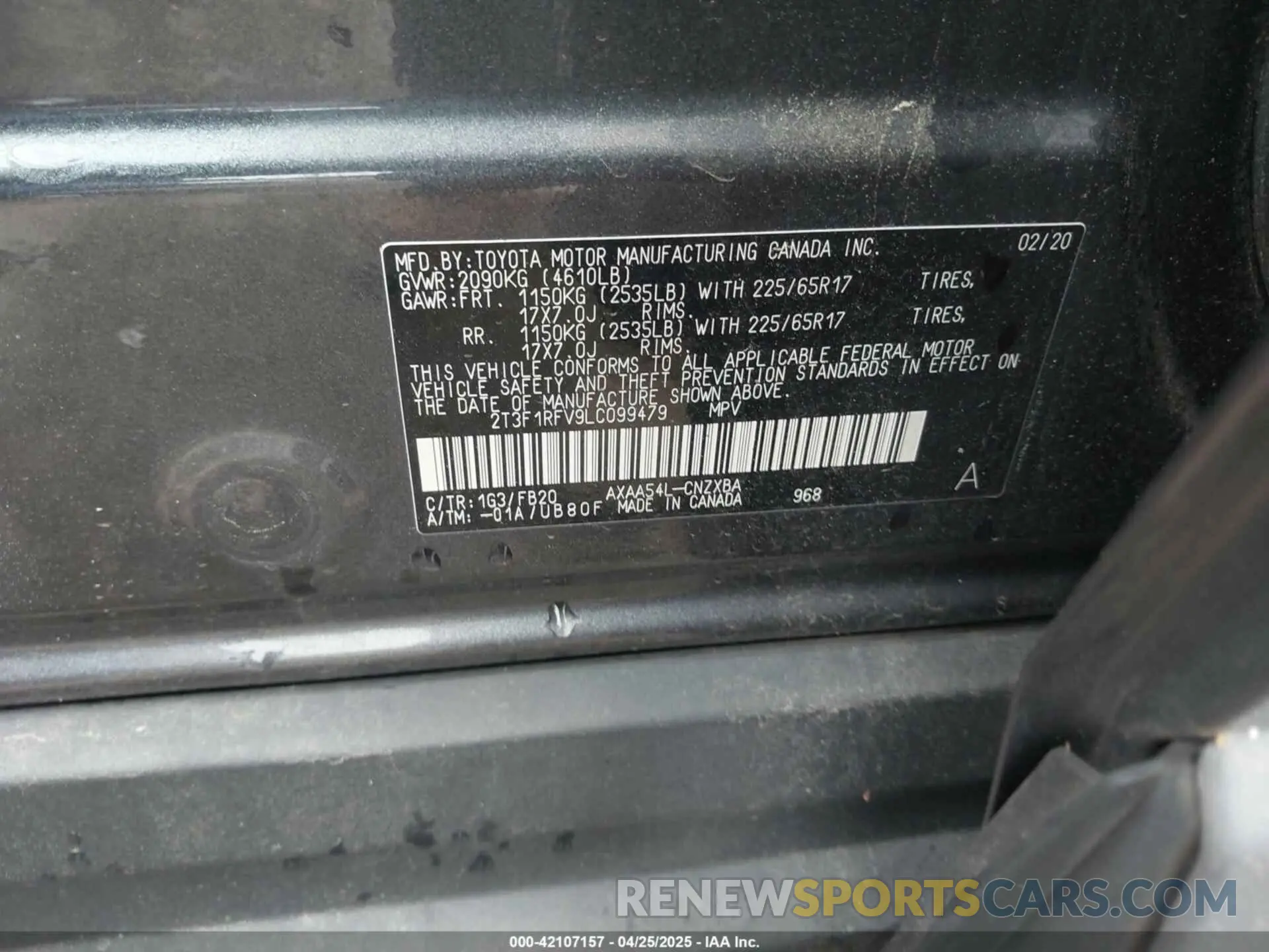 9 Фотография поврежденного автомобиля 2T3F1RFV9LC099479 TOYOTA RAV4 2020