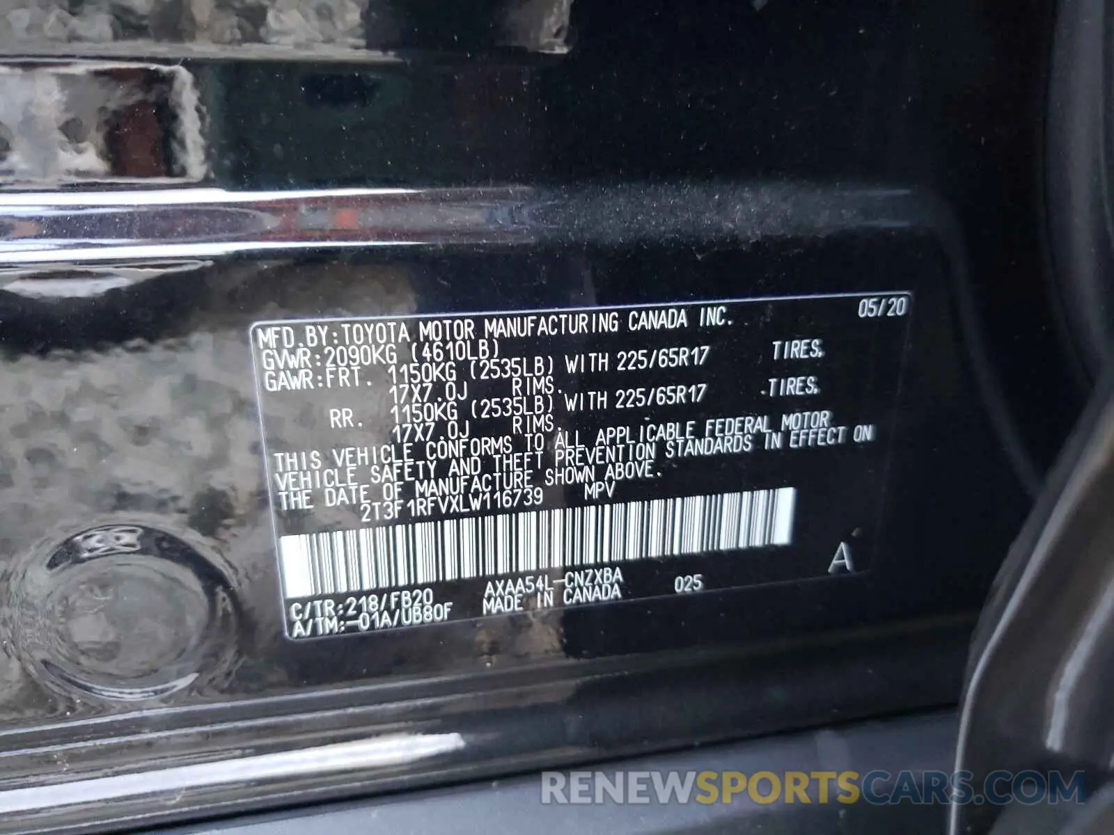 10 Photograph of a damaged car 2T3F1RFVXLW116739 TOYOTA RAV4 2020