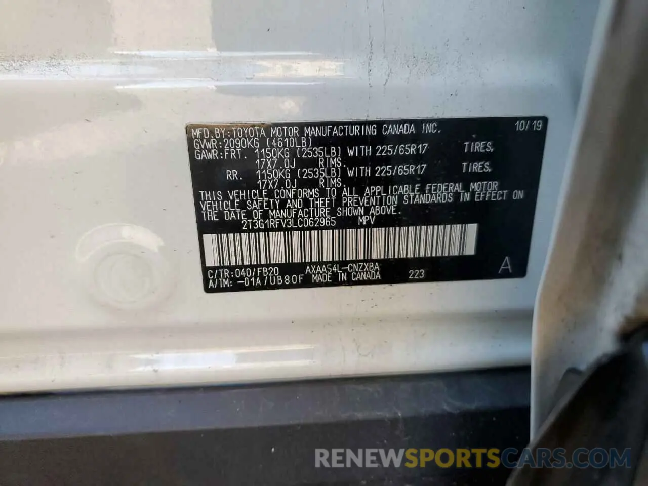 13 Фотография поврежденного автомобиля 2T3G1RFV3LC062965 TOYOTA RAV4 2020