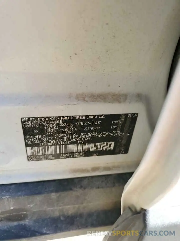 13 Photograph of a damaged car 2T3G1RFV3LW130387 TOYOTA RAV4 2020