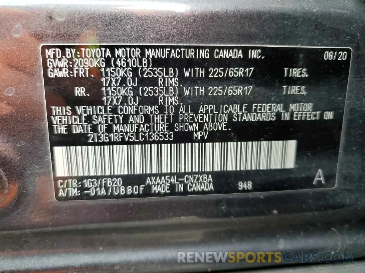 12 Фотография поврежденного автомобиля 2T3G1RFV5LC136533 TOYOTA RAV4 2020