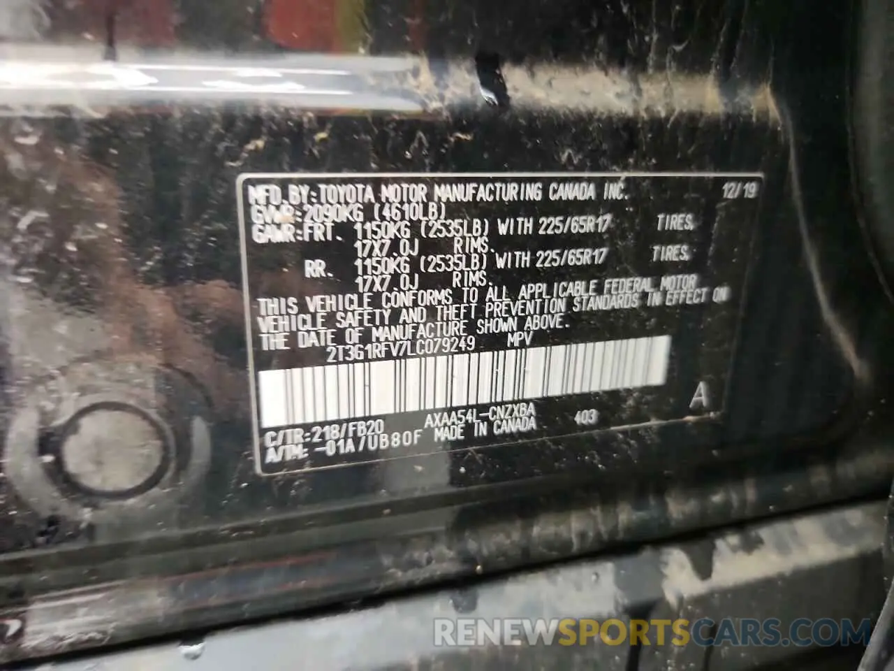 13 Photograph of a damaged car 2T3G1RFV7LC079249 TOYOTA RAV4 2020