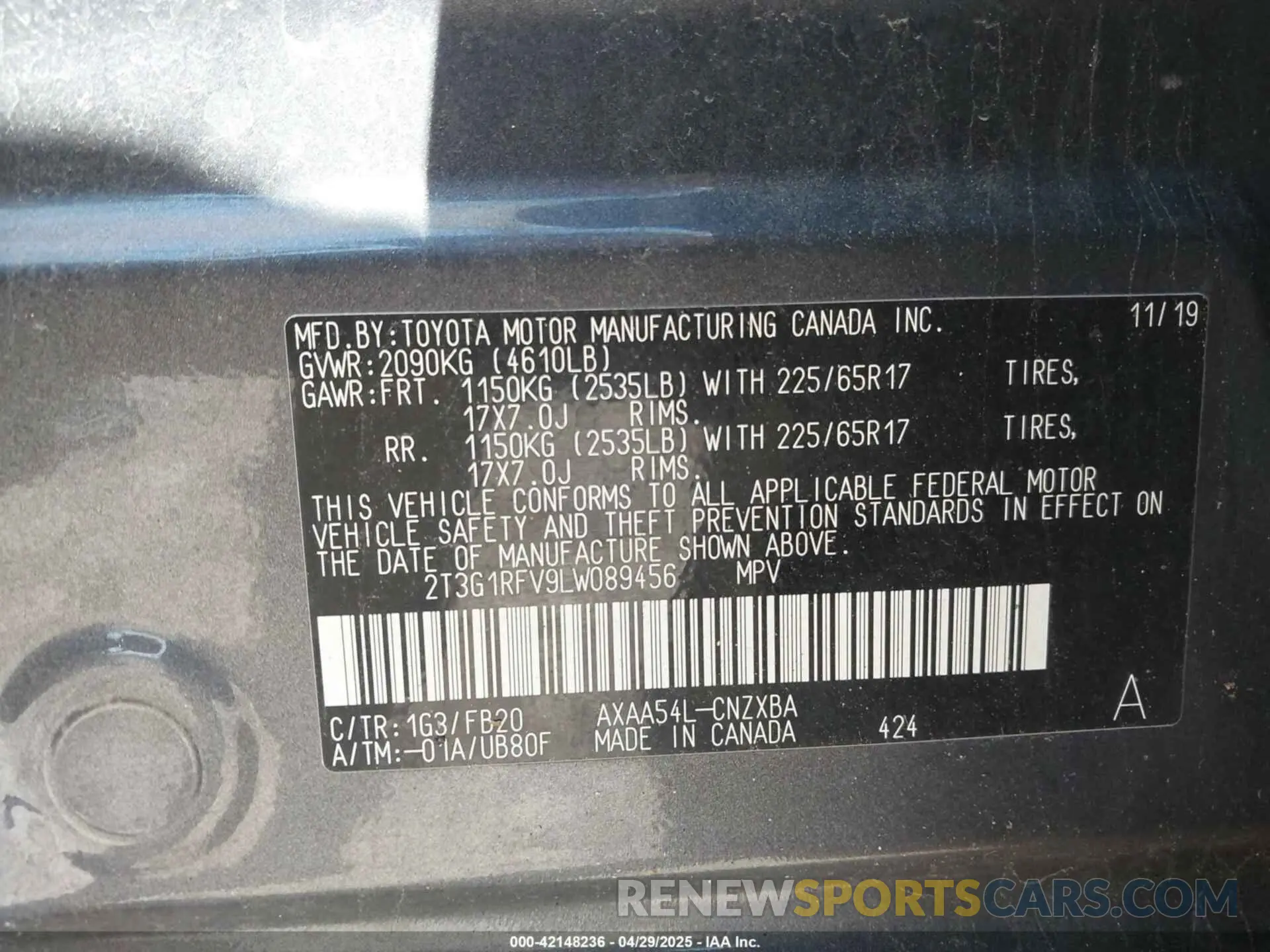 9 Photograph of a damaged car 2T3G1RFV9LW089456 TOYOTA RAV4 2020