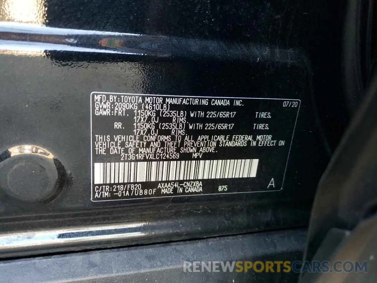 10 Photograph of a damaged car 2T3G1RFVXLC124569 TOYOTA RAV4 2020