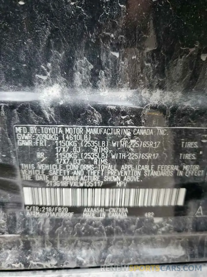 13 Фотография поврежденного автомобиля 2T3G1RFVXLW135117 TOYOTA RAV4 2020