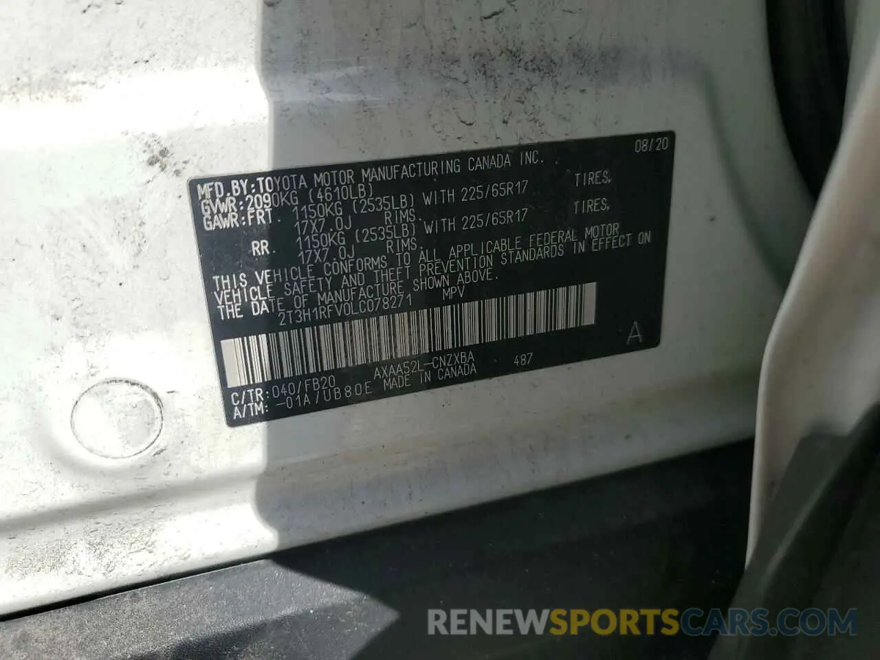 13 Photograph of a damaged car 2T3H1RFV0LC078271 TOYOTA RAV4 2020
