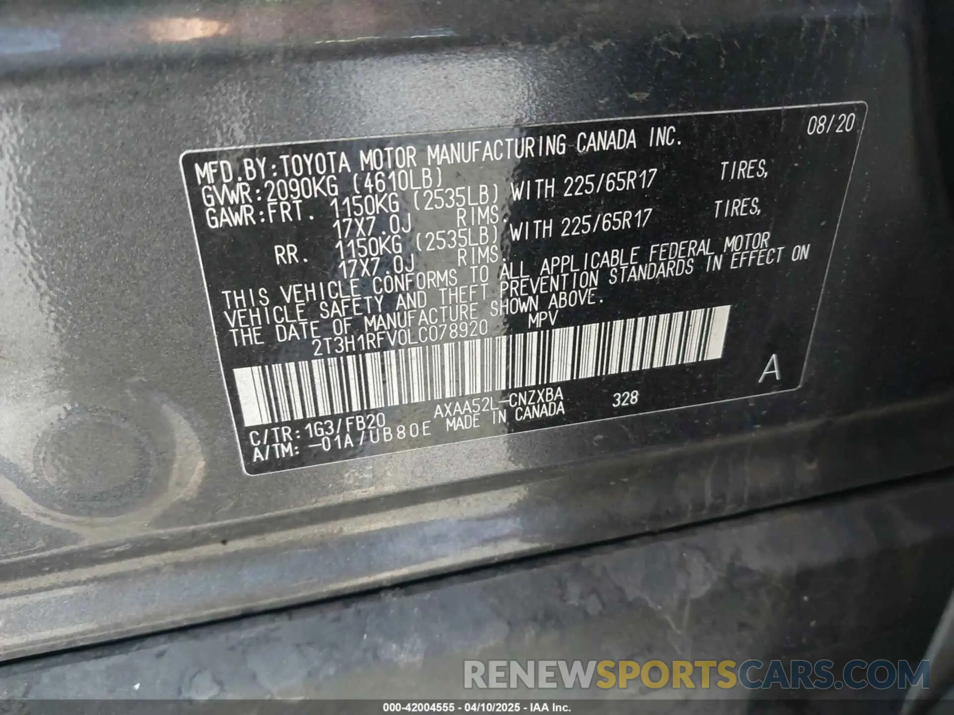 9 Фотография поврежденного автомобиля 2T3H1RFV0LC078920 TOYOTA RAV4 2020