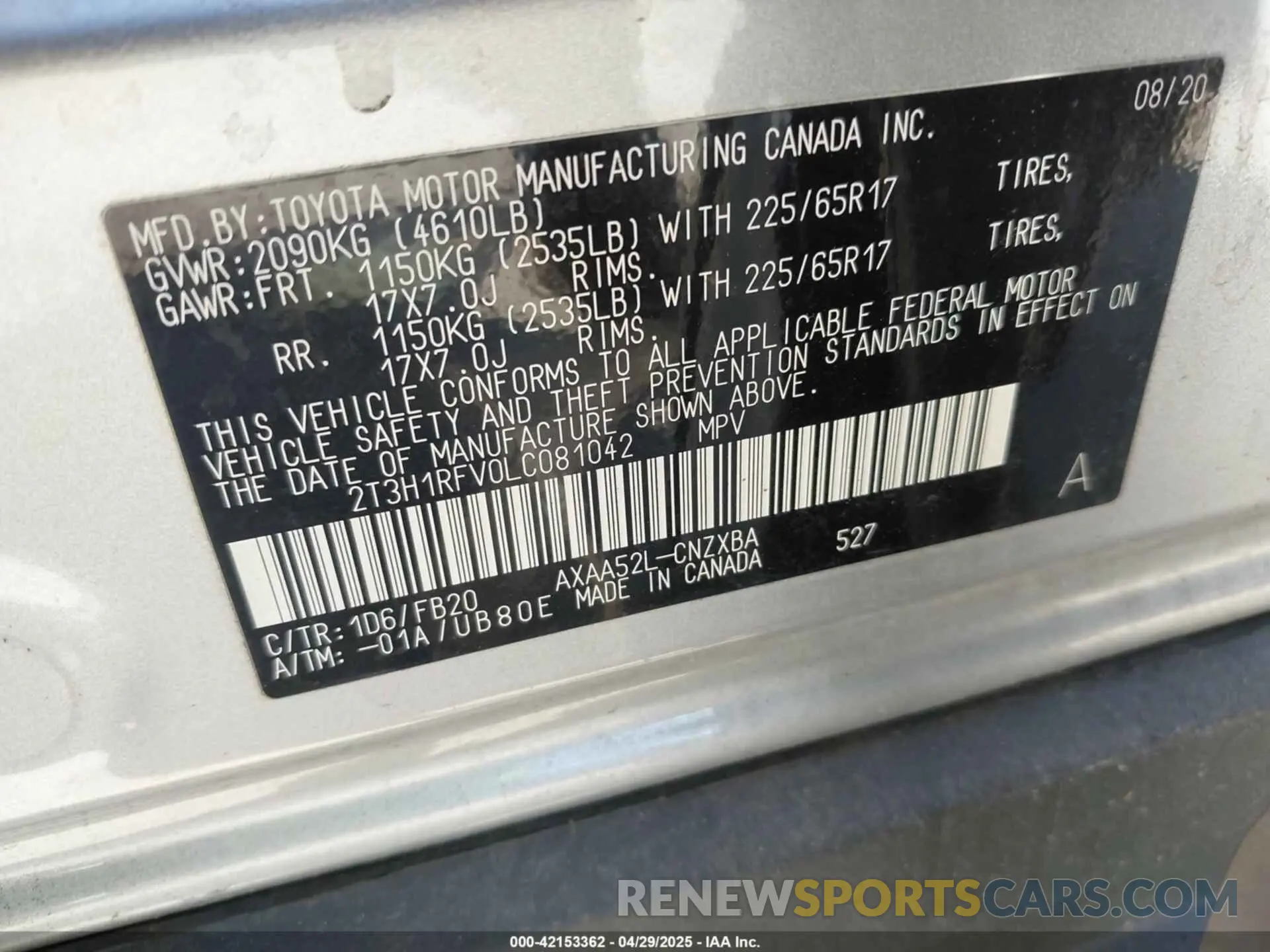 9 Photograph of a damaged car 2T3H1RFV0LC081042 TOYOTA RAV4 2020