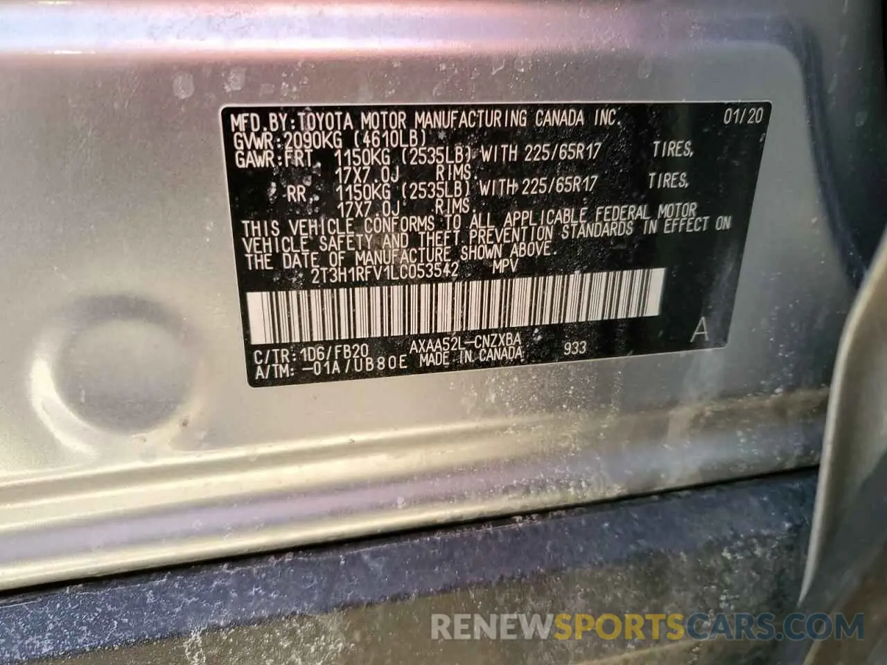15 Photograph of a damaged car 2T3H1RFV1LC053542 TOYOTA RAV4 2020