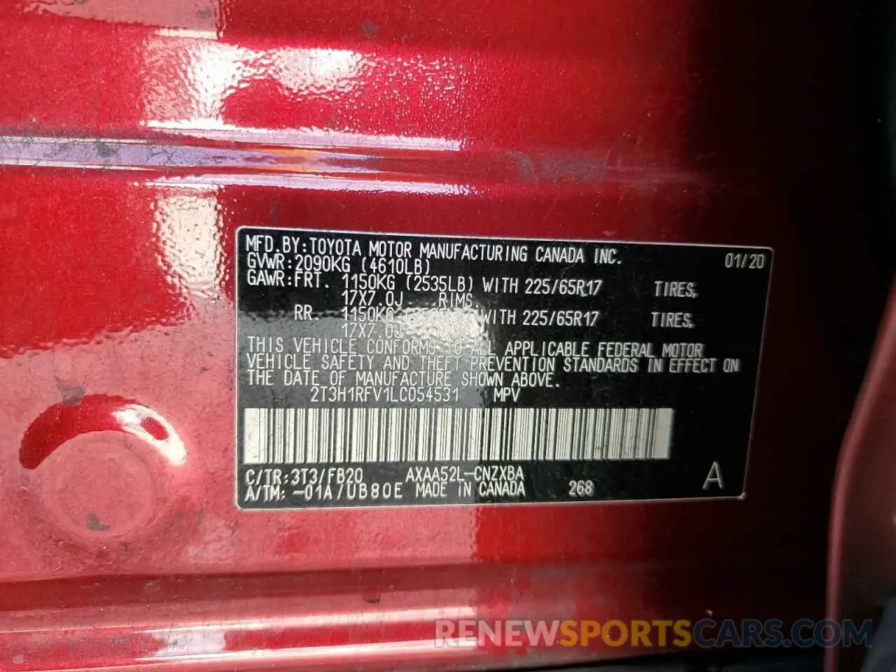 13 Фотография поврежденного автомобиля 2T3H1RFV1LC054531 TOYOTA RAV4 2020