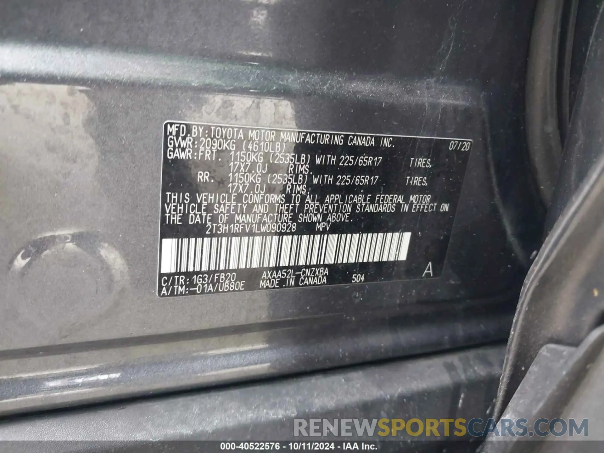 9 Photograph of a damaged car 2T3H1RFV1LW090928 TOYOTA RAV4 2020
