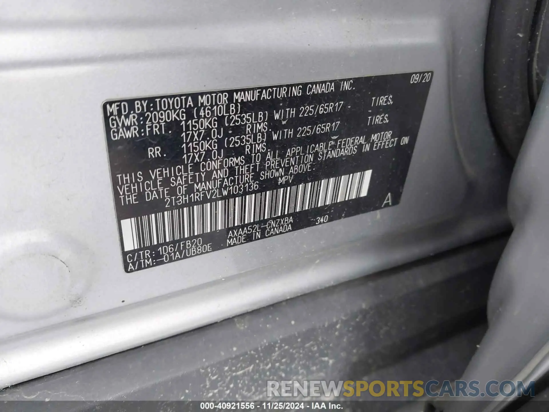 9 Photograph of a damaged car 2T3H1RFV2LW103136 TOYOTA RAV4 2020