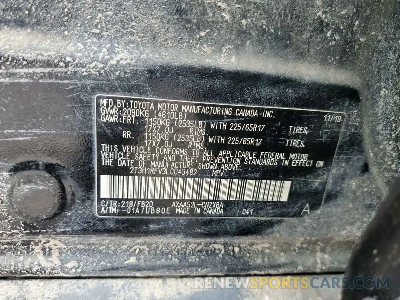 13 Фотография поврежденного автомобиля 2T3H1RFV3LC043482 TOYOTA RAV4 2020