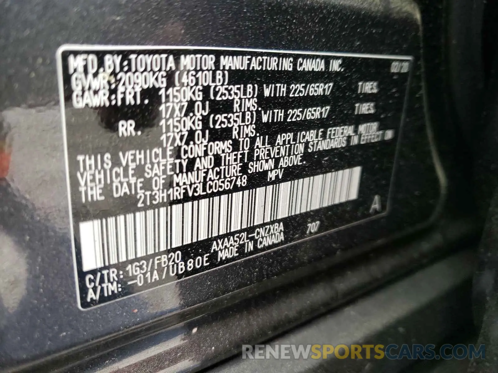 10 Photograph of a damaged car 2T3H1RFV3LC056748 TOYOTA RAV4 2020