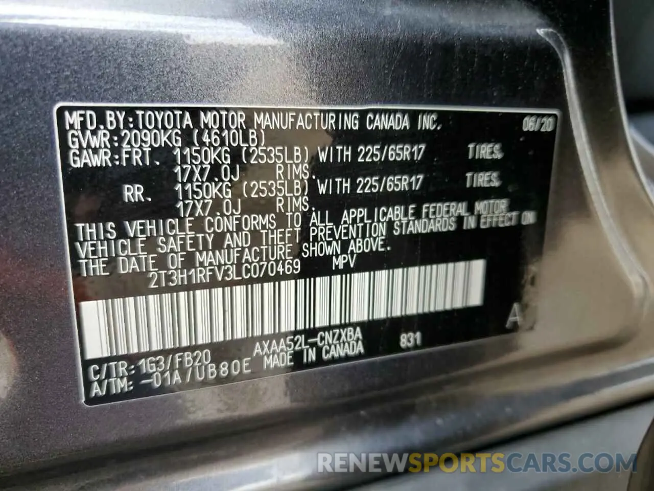 14 Photograph of a damaged car 2T3H1RFV3LC070469 TOYOTA RAV4 2020