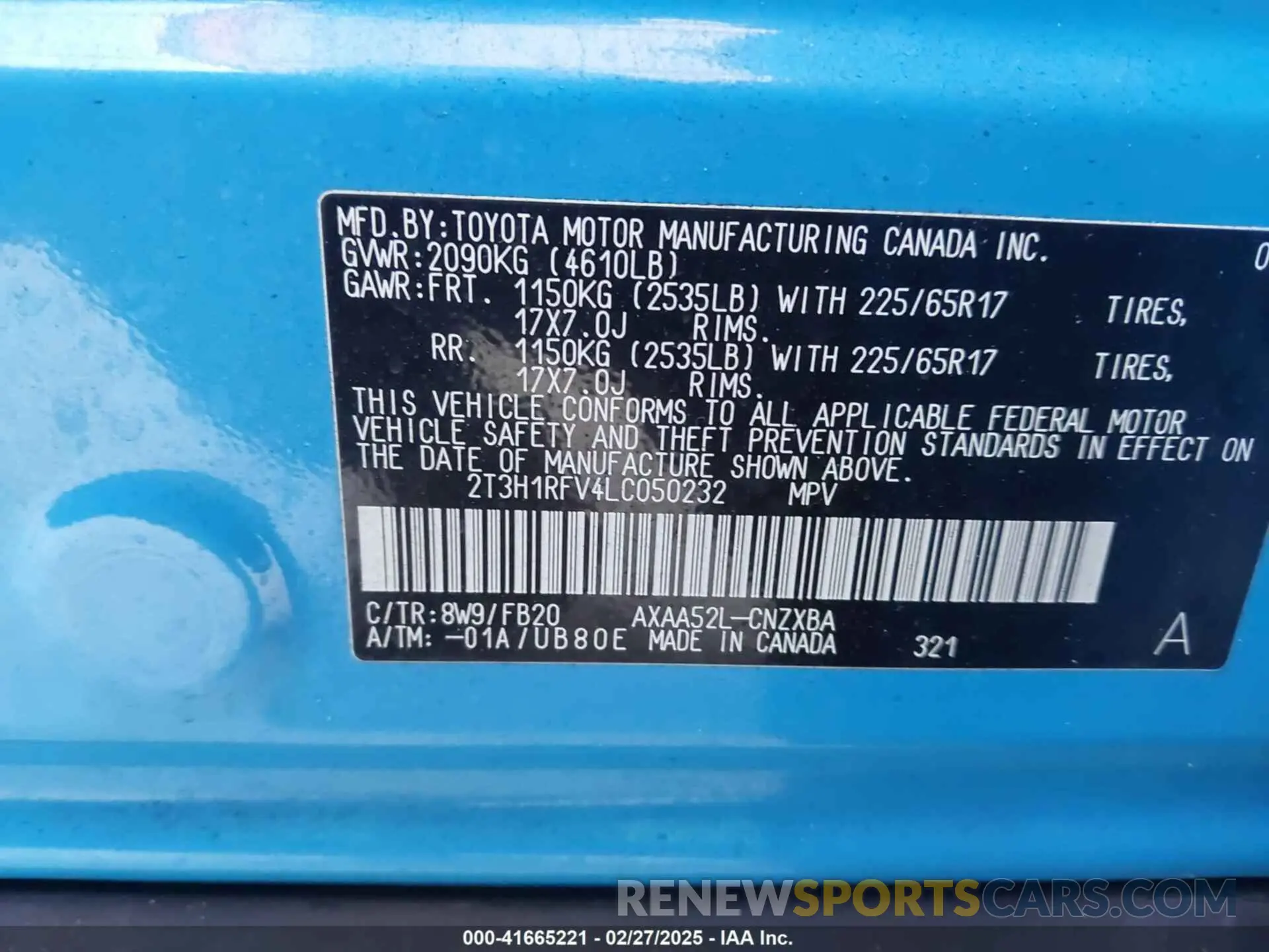 9 Фотография поврежденного автомобиля 2T3H1RFV4LC050232 TOYOTA RAV4 2020