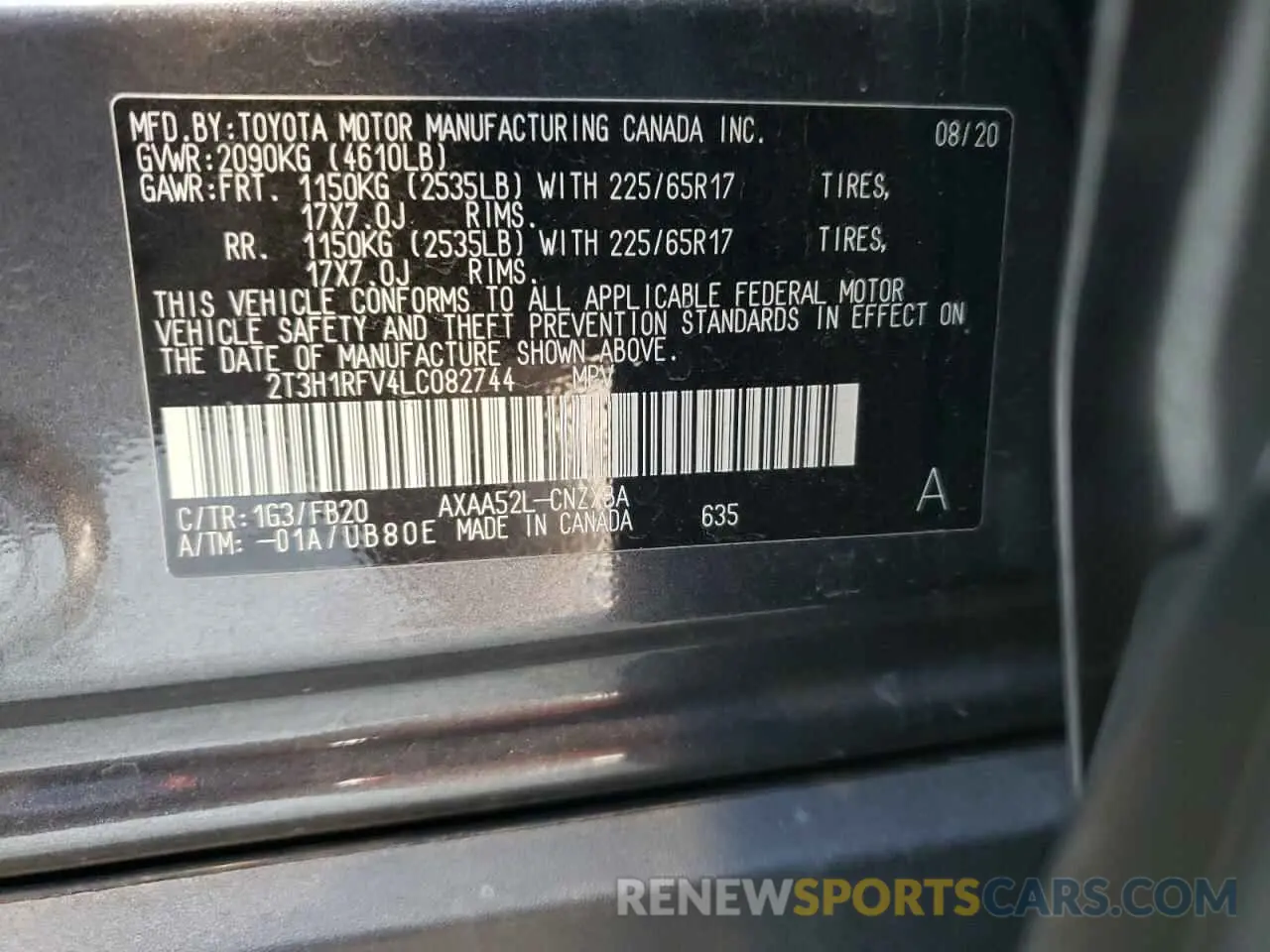 10 Фотография поврежденного автомобиля 2T3H1RFV4LC082744 TOYOTA RAV4 2020