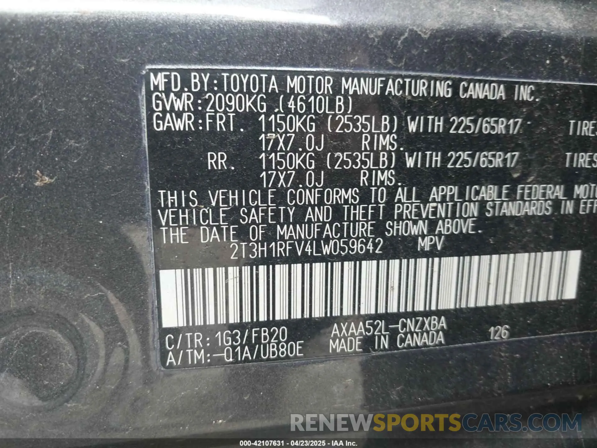 9 Фотография поврежденного автомобиля 2T3H1RFV4LW059642 TOYOTA RAV4 2020