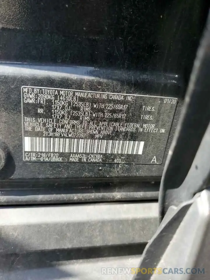 13 Photograph of a damaged car 2T3H1RFV4LW072097 TOYOTA RAV4 2020
