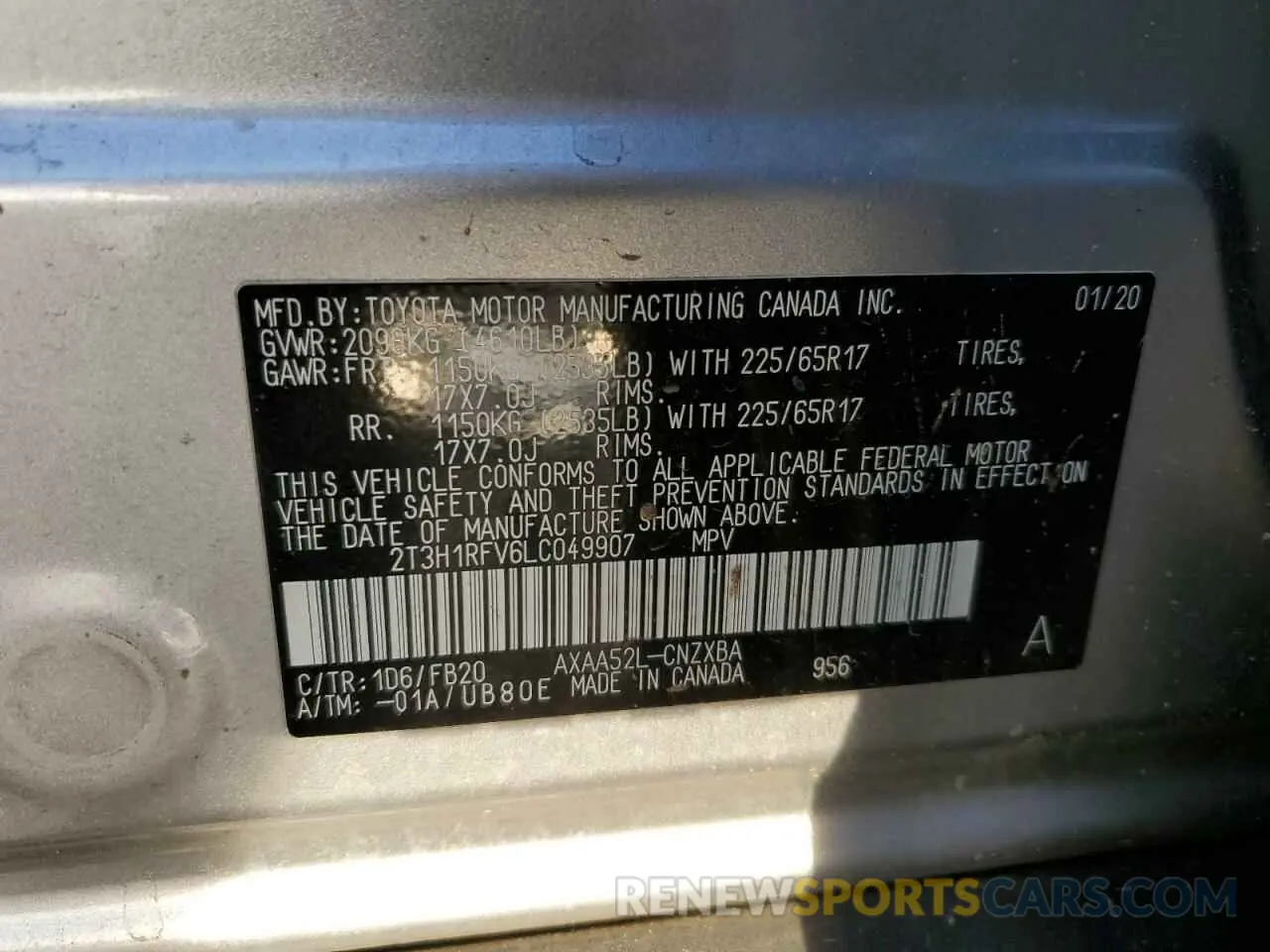 14 Фотография поврежденного автомобиля 2T3H1RFV6LC049907 TOYOTA RAV4 2020