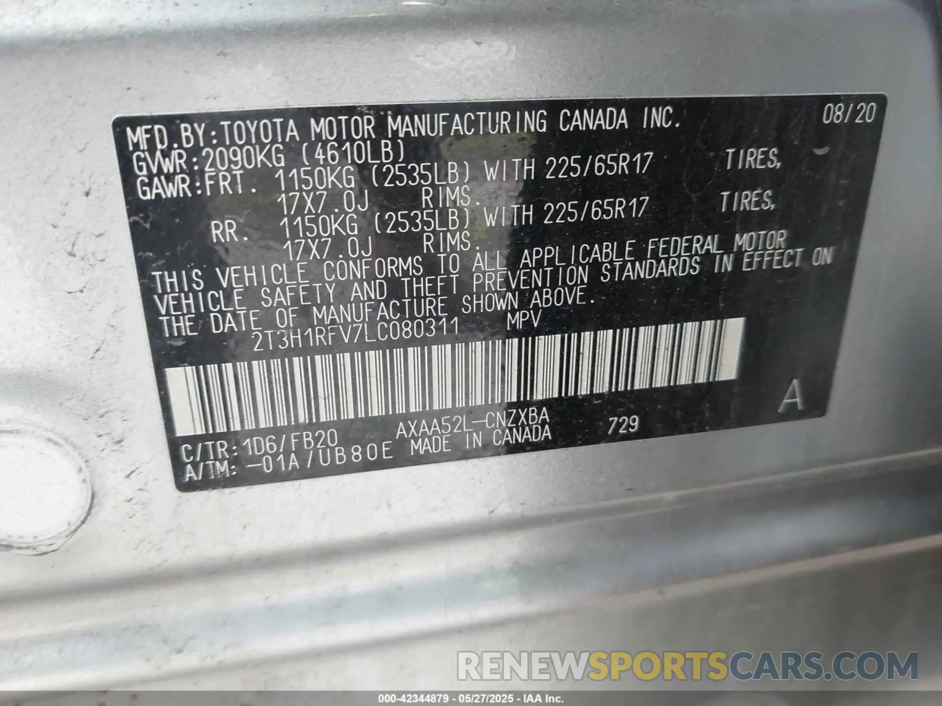 9 Фотография поврежденного автомобиля 2T3H1RFV7LC080311 TOYOTA RAV4 2020