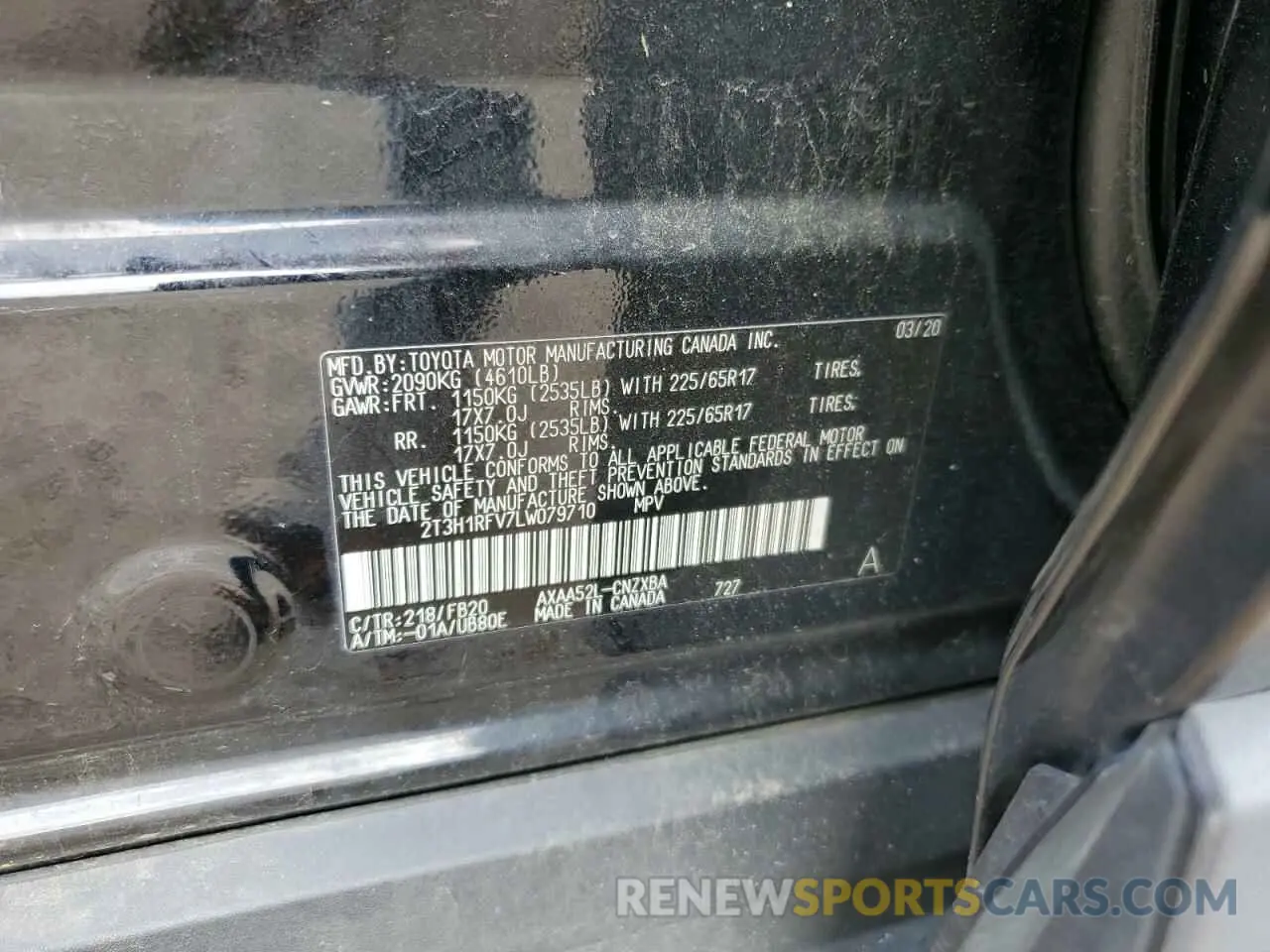 13 Photograph of a damaged car 2T3H1RFV7LW079710 TOYOTA RAV4 2020