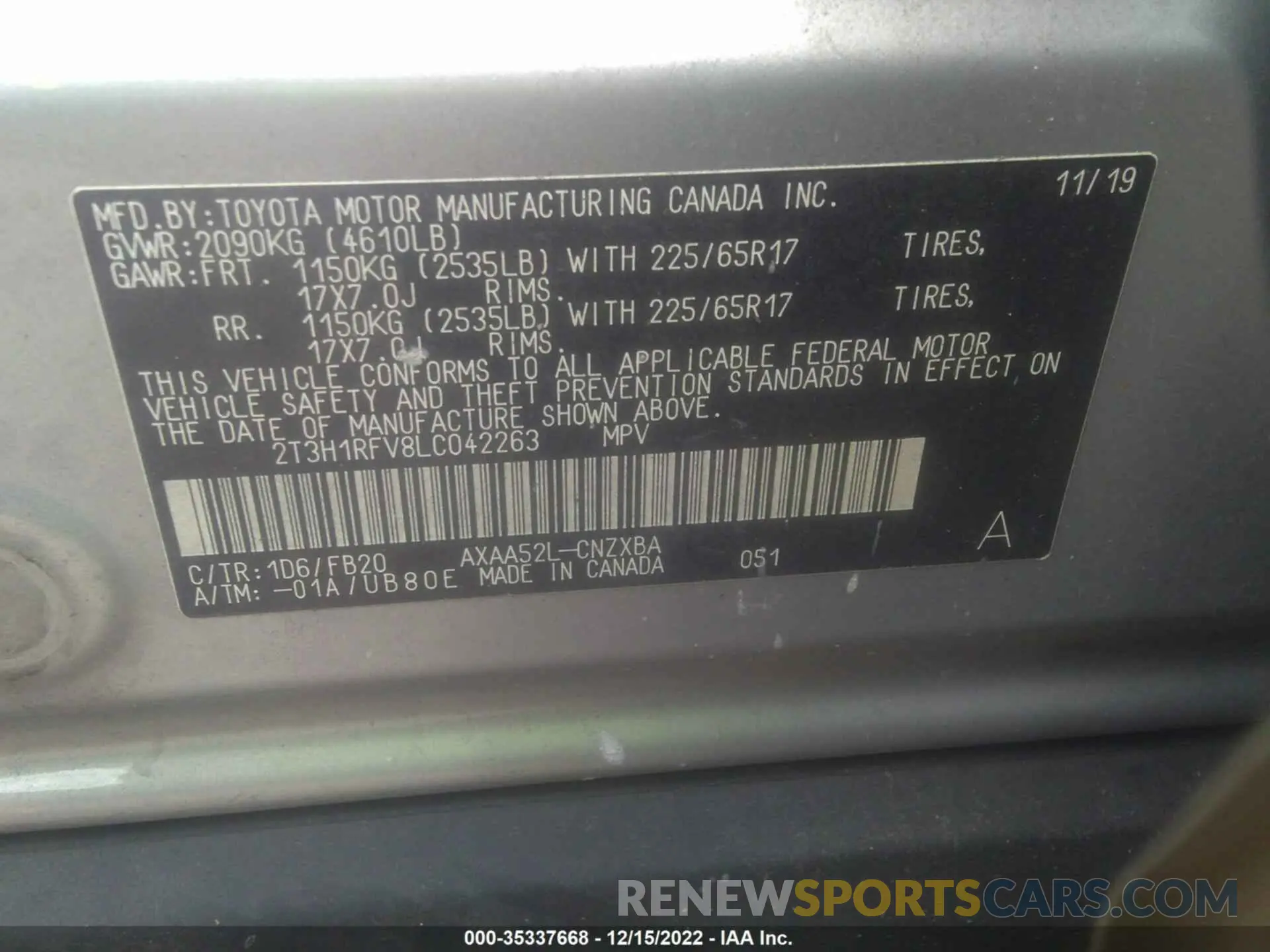 9 Фотография поврежденного автомобиля 2T3H1RFV8LC042263 TOYOTA RAV4 2020