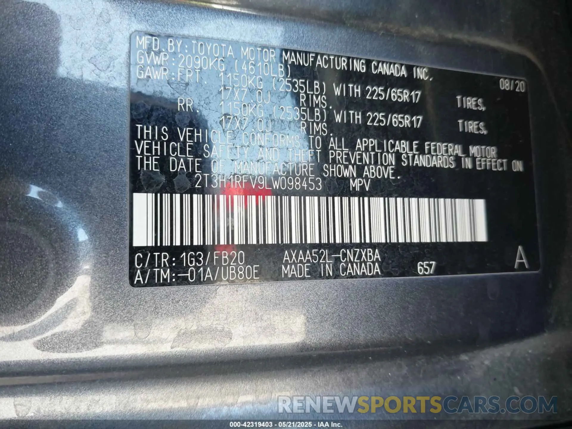 9 Фотография поврежденного автомобиля 2T3H1RFV9LW098453 TOYOTA RAV4 2020