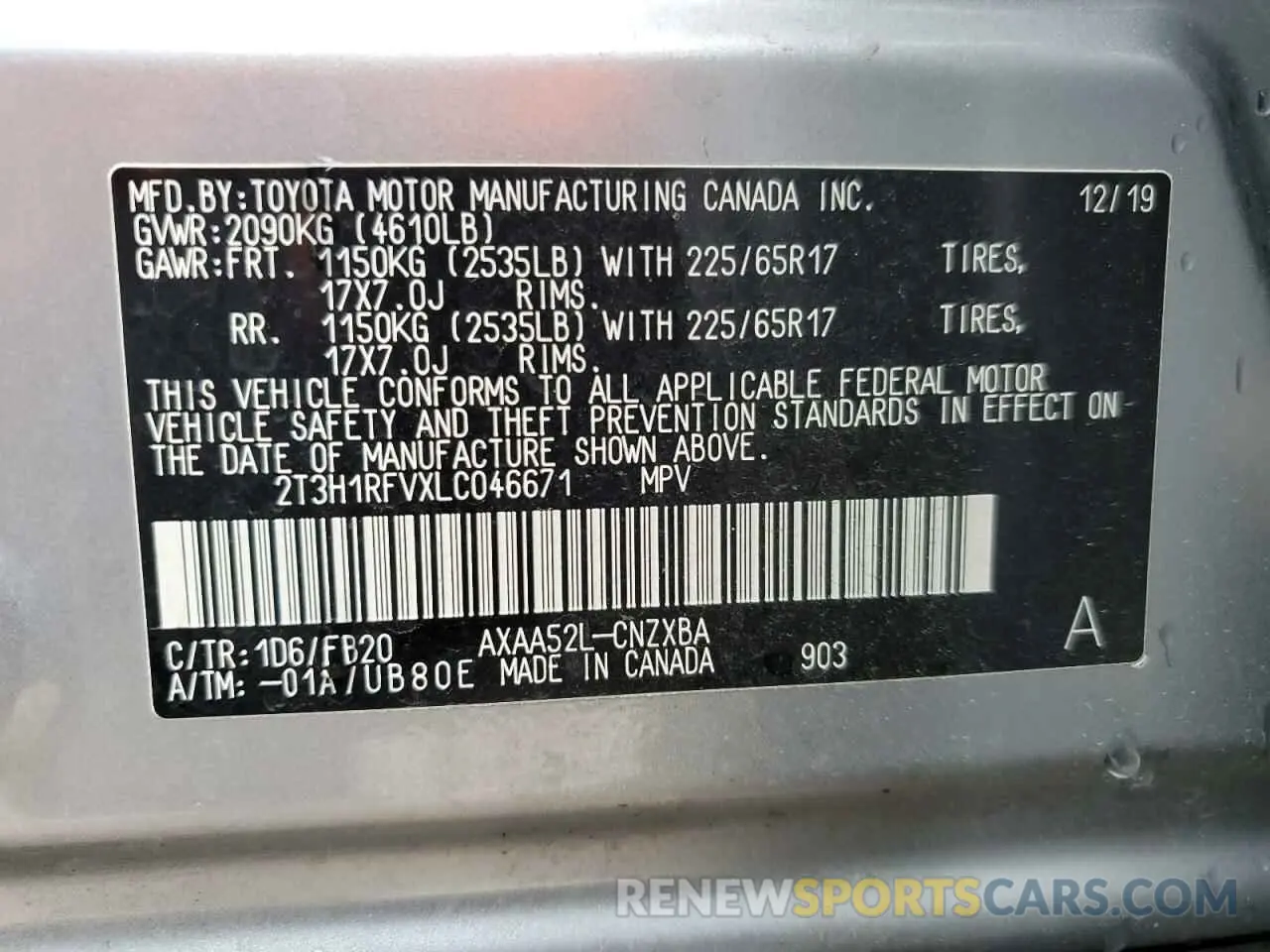 14 Фотография поврежденного автомобиля 2T3H1RFVXLC046671 TOYOTA RAV4 2020