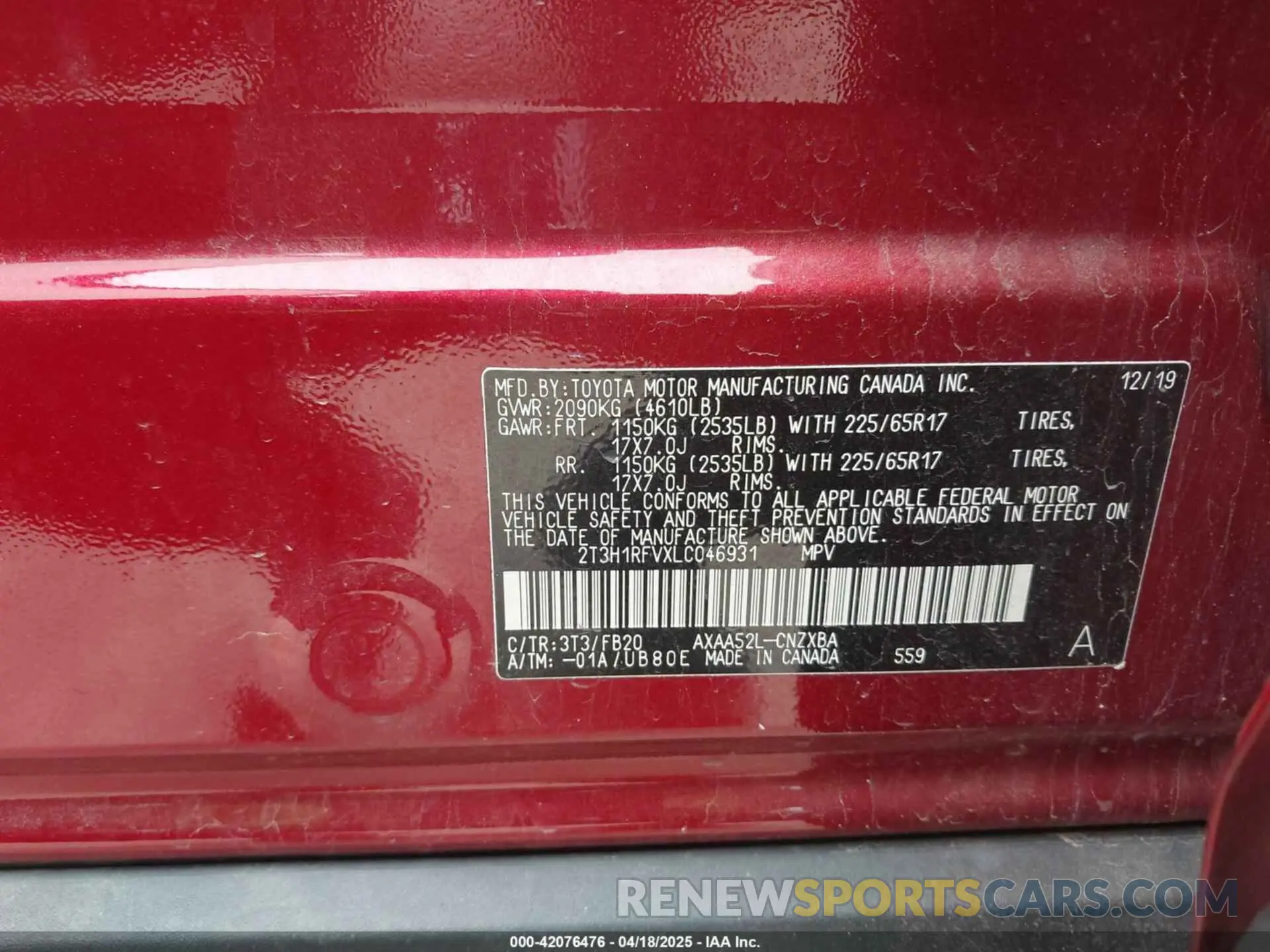 9 Фотография поврежденного автомобиля 2T3H1RFVXLC046931 TOYOTA RAV4 2020