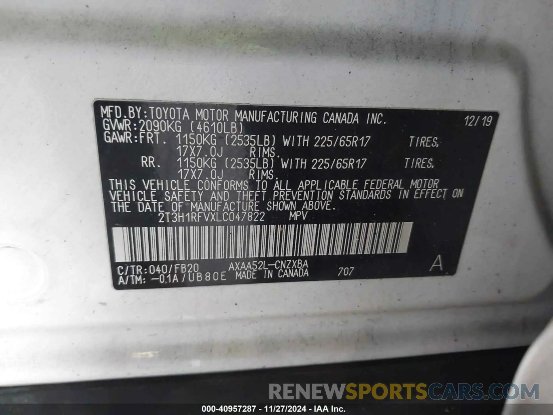 9 Фотография поврежденного автомобиля 2T3H1RFVXLC047822 TOYOTA RAV4 2020