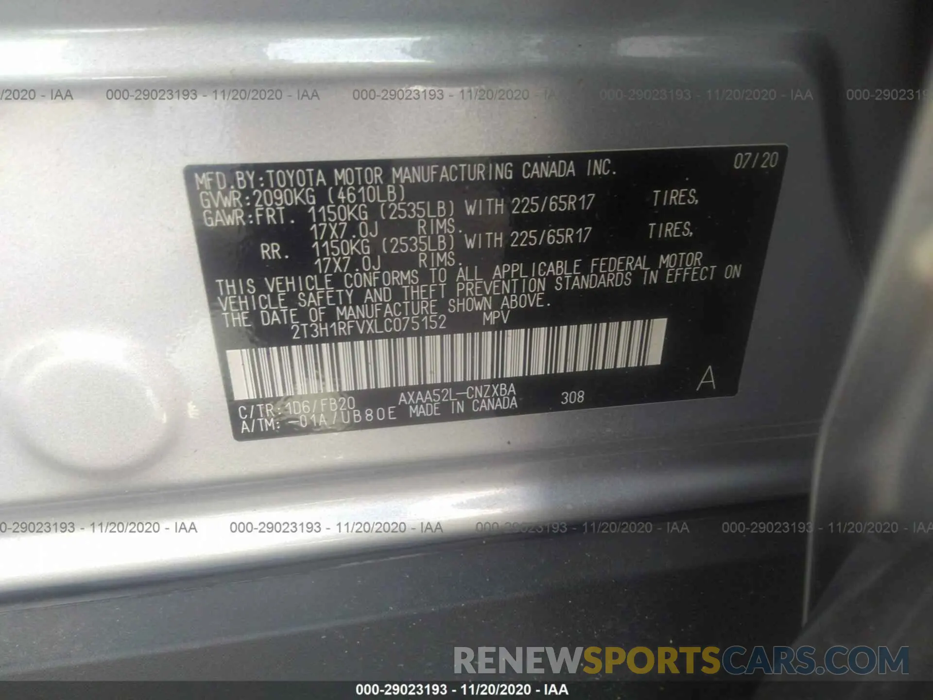9 Photograph of a damaged car 2T3H1RFVXLC075152 TOYOTA RAV4 2020
