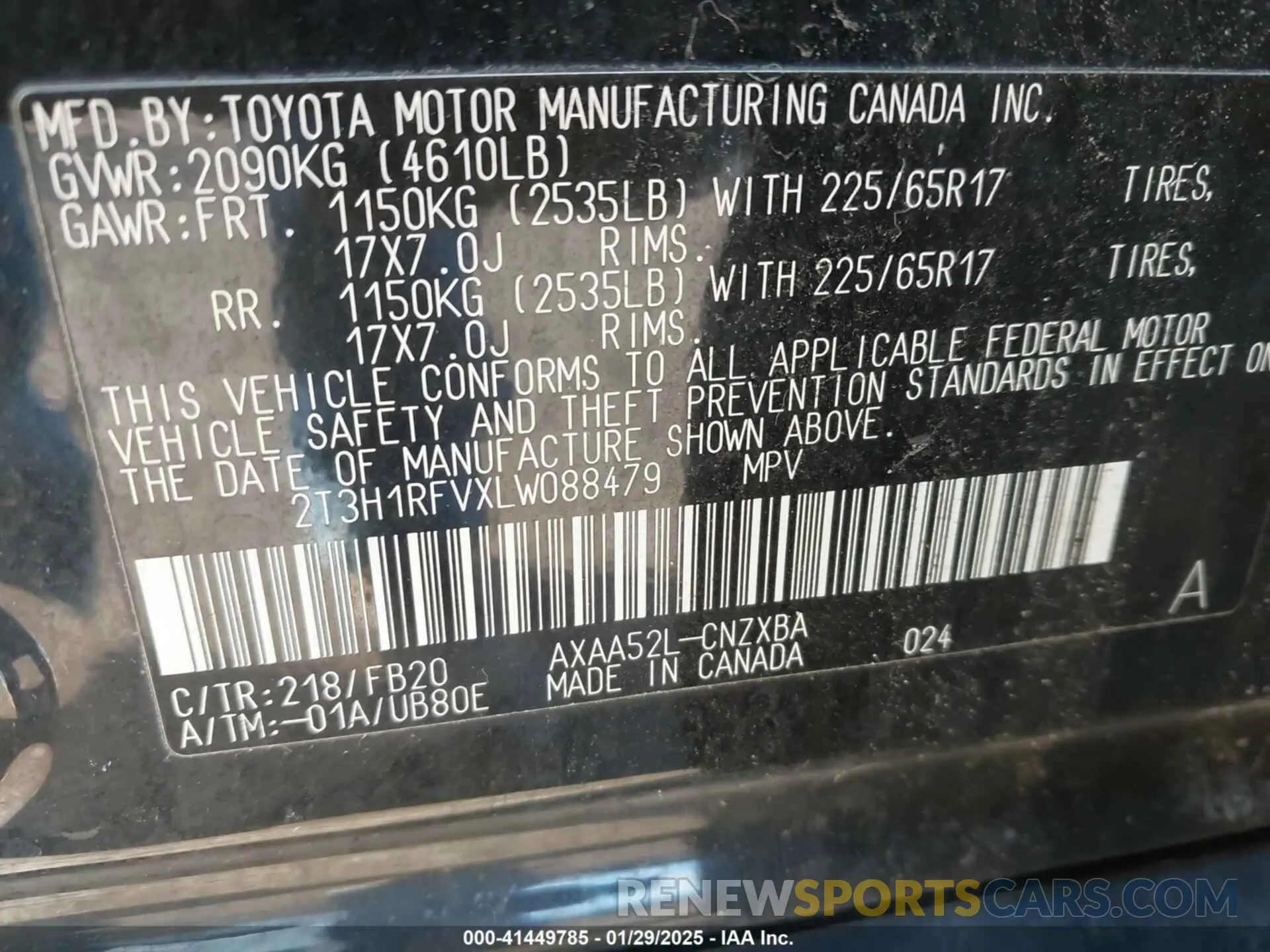 9 Фотография поврежденного автомобиля 2T3H1RFVXLW088479 TOYOTA RAV4 2020