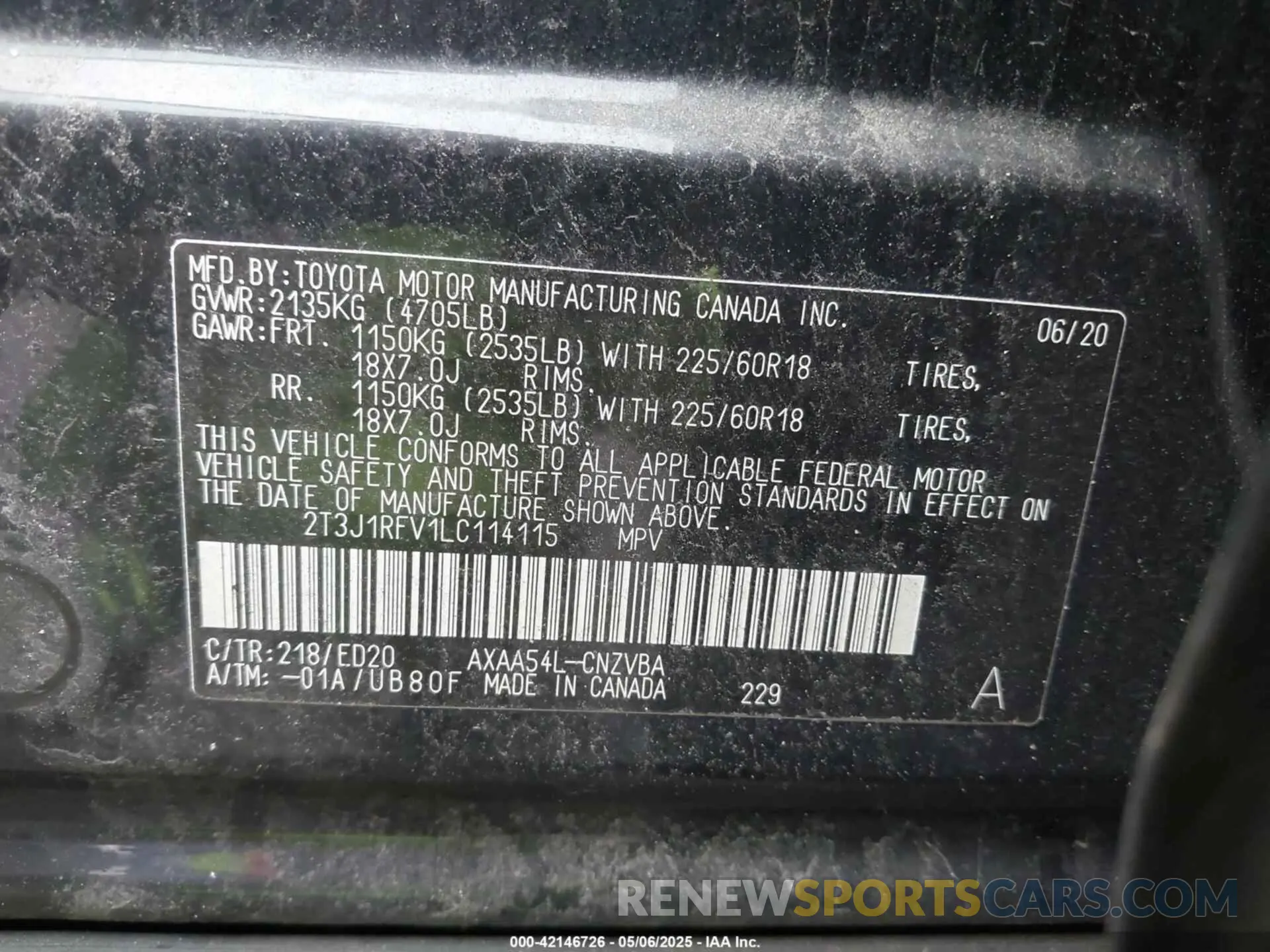 9 Фотография поврежденного автомобиля 2T3J1RFV1LC114115 TOYOTA RAV4 2020